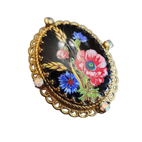 Vintage Signed W. Germany Porcelain Flower Brooch (A2212) - Picture 3 of 6